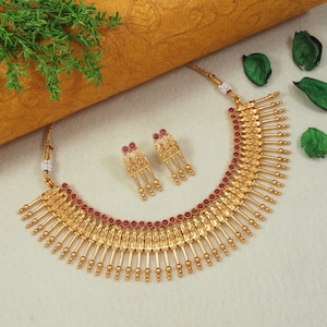 Gold Choker Temple Jewelry South Indian Jewelry Set Gold Plated Necklace Indian Wedding Jewelry Indian Bridal Jewelry Bollywood Jewelry