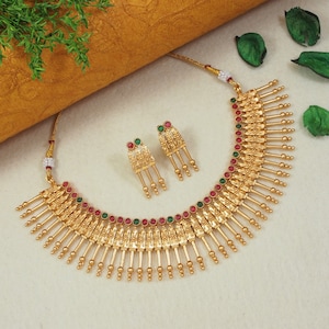 Gold Choker Temple Jewelry South Indian Jewelry Set Gold Plated Necklace Indian Wedding Jewelry Indian Bridal Jewelry Bollywood Jewelry
