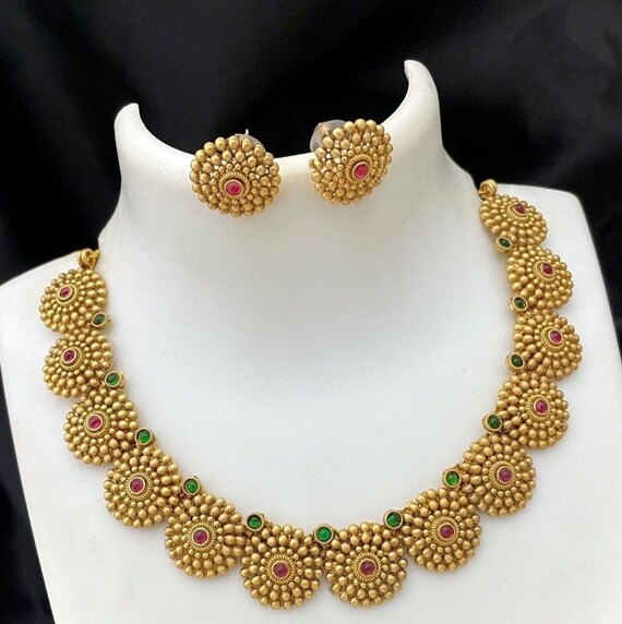 choker gold necklace next jewellery sets Designer Gold plated Bridal Saree Choker Necklace Set For women/Bridesmaid  Gift/South Indian Bridal Jewelry set/Temple Indian Jewelry