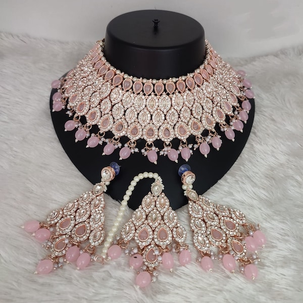 Indian Jewelry Patwa Necklace Set Bollywood Ethnic Necklace Earring Tikka Set Traditional Gold Plated Wedding Jewelry Party Wear Jewelry