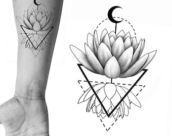 Geometrisch Lotus Tattoo Design + Stencil