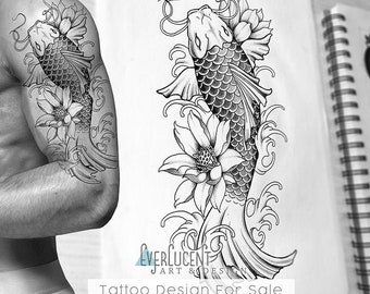 Japanese Style Inspired Koi Tattoo Design + Stencil