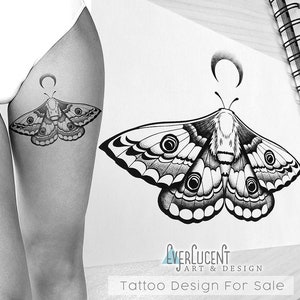 Moon Moth Tattoo Design + Stencil