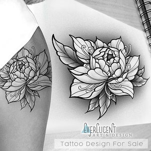 Peony Tattoo Design + Stencil