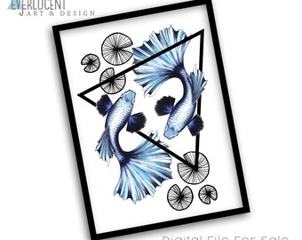 Afdrukbare geometrische guppy's kunst (digitale download)