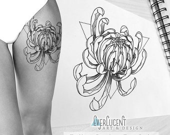 Chrysant Triangle Tattoo Design + Lijnwerk