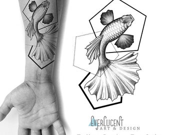 Geometrisch Guppy Tattoo Design + Stencil