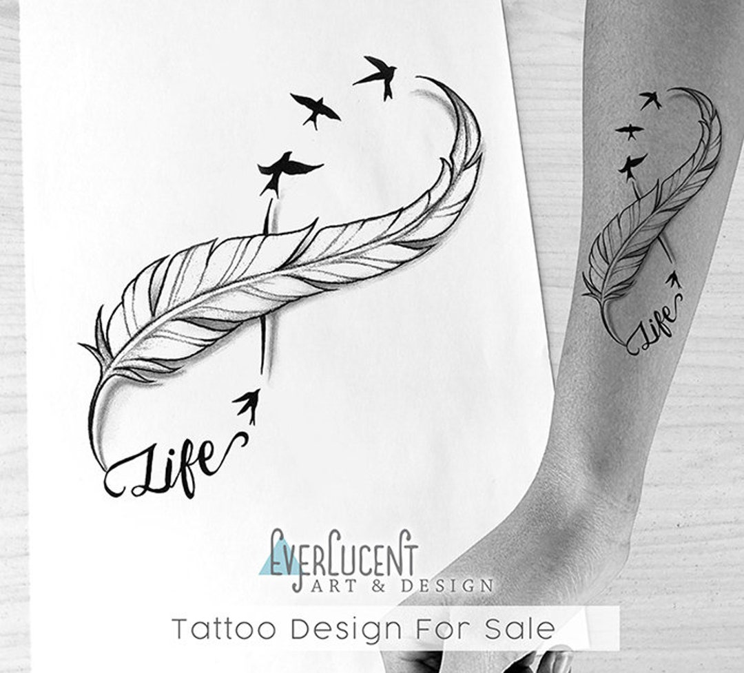 Feather Tattoo Design White Background PNG File Download High Resolution -  Etsy