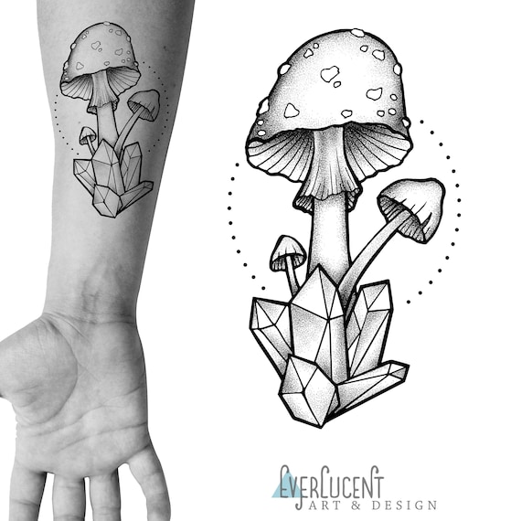 Crystal Mushroom Tattoo Design Stencil Etsy Israel