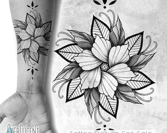 Radiale Bloem Mandala Tattoo Design + Lijnwerk