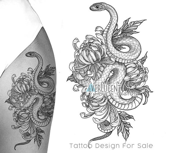 Snakes Flowers Tattoo Design Hand Drawn Stock Vector Royalty Free  716667109  Shutterstock