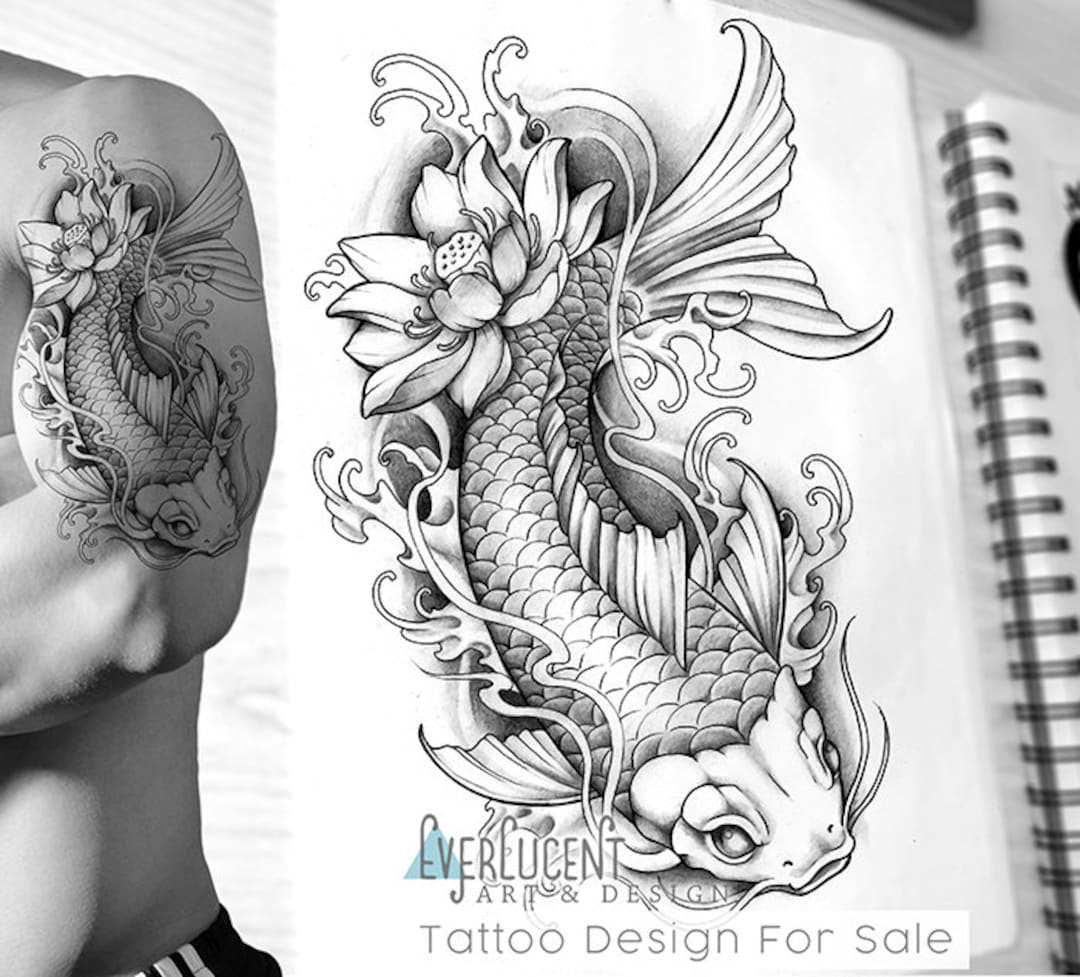 Traditional Japanese Koi Fish Tattoo With Wave and Flower Background Vector  Illustration 214989 Vector Art at Vecteezy