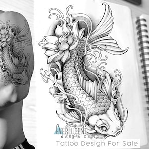 Japanese Koi 2 Tattoo Design + Linework (Digital Download)