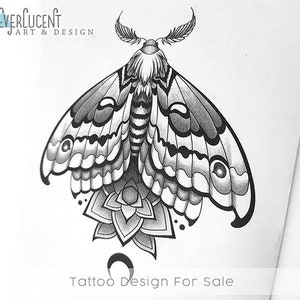 Mandala Moth Tattoo Design + Linework