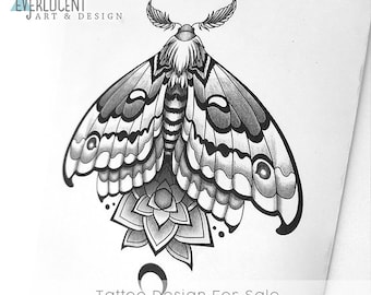 Mandala Moth Tattoo Ontwerp + Lijnwerk