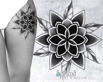 Mandala Leafy Tattoo Design + Linework (Digitale Download)