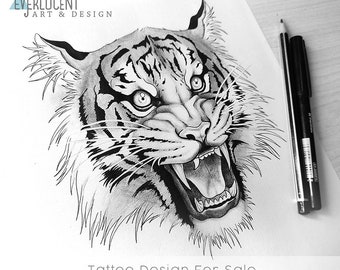 Tiger Tattoo Ontwerp + Lijnwerk