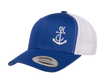 Love Sketches Embroidered Anchor with Rope Trucker Snapback Cap Mesh Back Men and Women