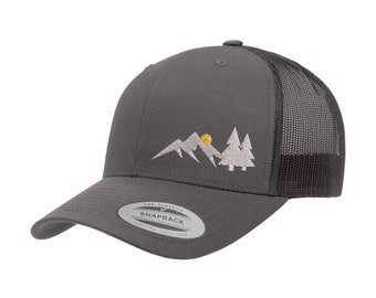 Love Sketches Embroidered Mountain Moon Trucker Snapback Cap Mesh Back Men and Women