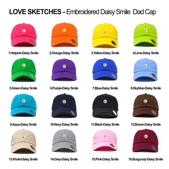 Love Sketches Daisy Dad Hat Unisex Cotton Low Profile