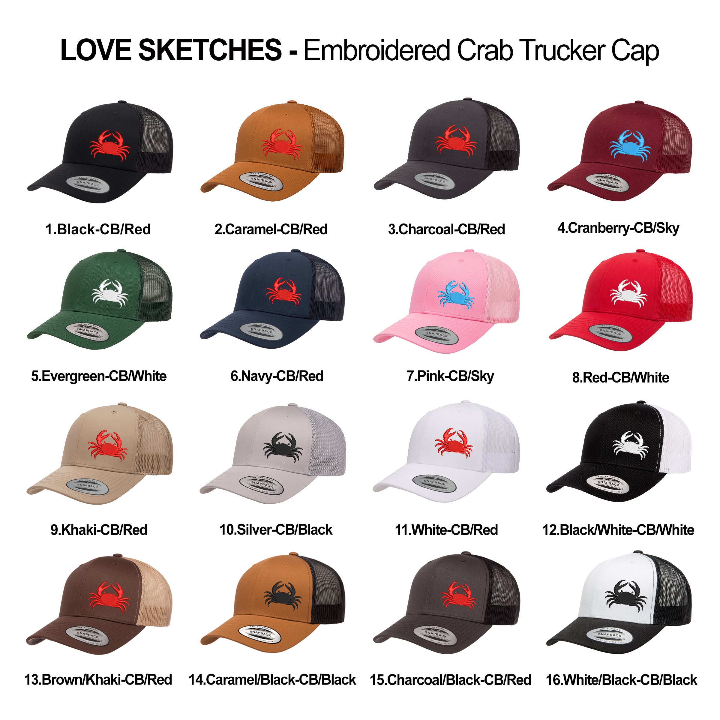 Love Sketches Embroidered Bear PAW Trucker Snapback Cap - Mesh Back, Unisex, Black/White - View #5