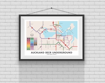Carte souterraine de la bière d’Auckland - Affiche de bière, Impression de bière, Art mural, Cadeau de bière, Affiche de carte, Cadeau d’amateur de bière, Man Cave, Nouvelle-Zélande, NZ