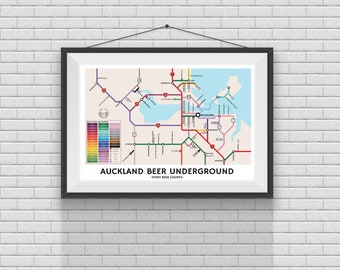 Mapa subterráneo de cerveza de Auckland - Cartel de cerveza, Impresión de cerveza, Arte de pared, Regalo de cerveza, Cartel de mapa, Regalo amante de la cerveza, Cueva del hombre, Nueva Zelanda, Nueva Zelanda