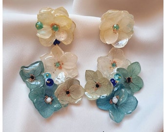 Garden jewelery Petals earrings Hydrangea jewelery Bride accessories Petals earrings Resin flowers gift Women unique earrings Gift for her