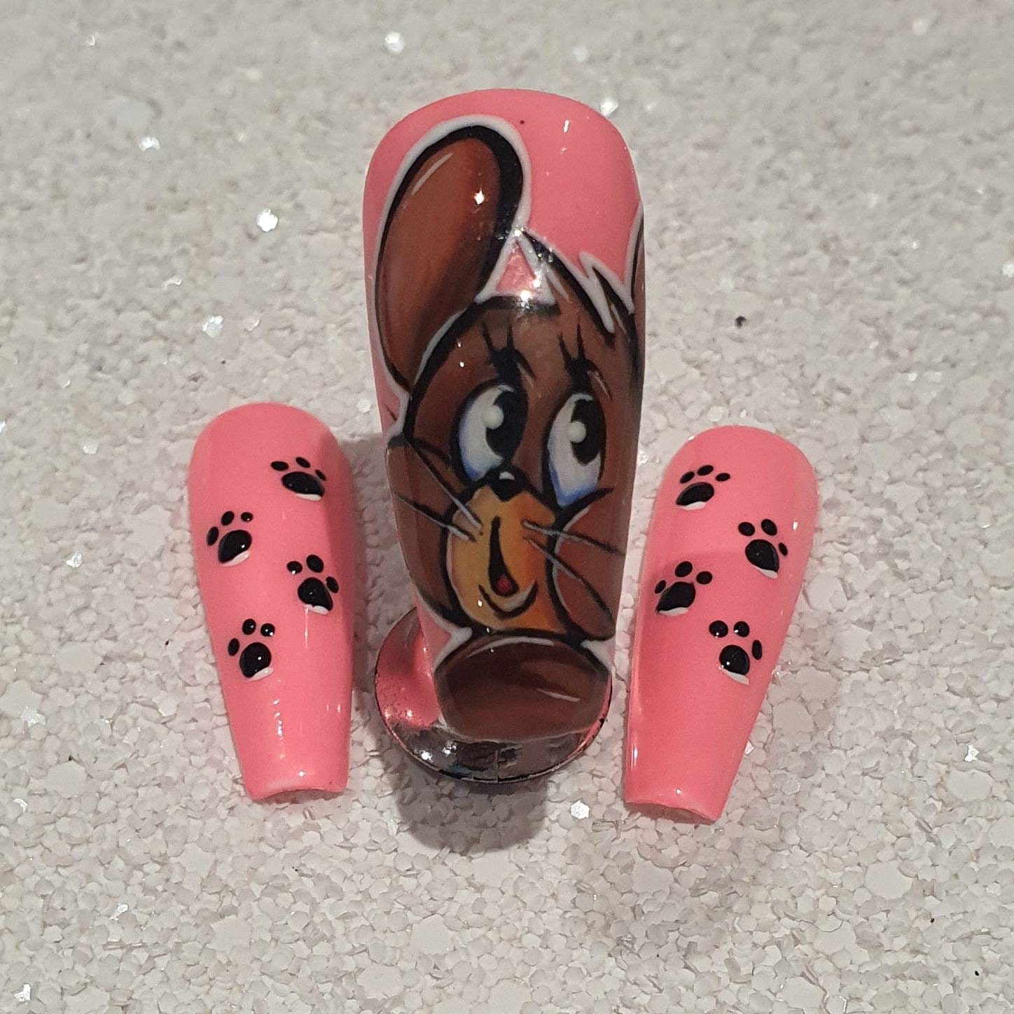 Tom and Jerry handpainted press on nails | Etsy