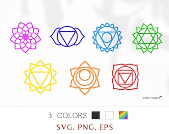 Chakra svg, 7 chakra yoga svg, Mandala Svg, símbolo de chakra svg, Meditación Clipart, om namaste svg, Cut File Yoga, vector Licencia comercial