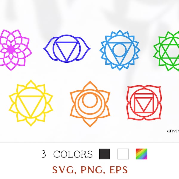 Chakra svg, 7 chakra yoga svg, Mandala Svg, chakra symbol svg, Meditation Clipart, om namaste svg, Cut File Yoga, vector Commercial license