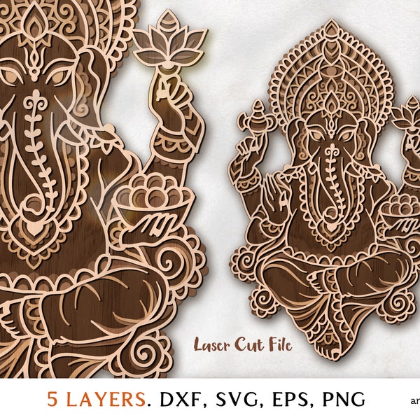 Ganesha svg, Multilayer svg, Laser Cut File wood, Layered DXF, yoga 3d layered svg, template files laser, Lord Ganesha, Meditation, Cricut