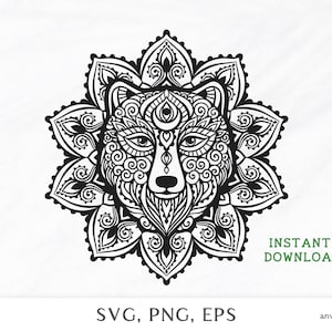 Bear Mandala SVG, Bear SVG, Mandala svg, Zentangle SVG, Files for Cricut, Animal svg, Zen Boho, Perfect for Cricut Designs, Nature print