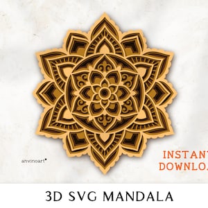 3d mandala svg, layered mandala svg, flower mandala svg, Multilayer svg, Zentangle svg, svg files for cricut, Boho vector Digital download