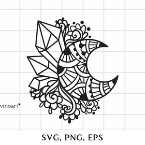 Moon Crystal svg clip art, Crystals flower ornaments zenart files for cricut magic laser cut mystical boho files for cricut Digital download