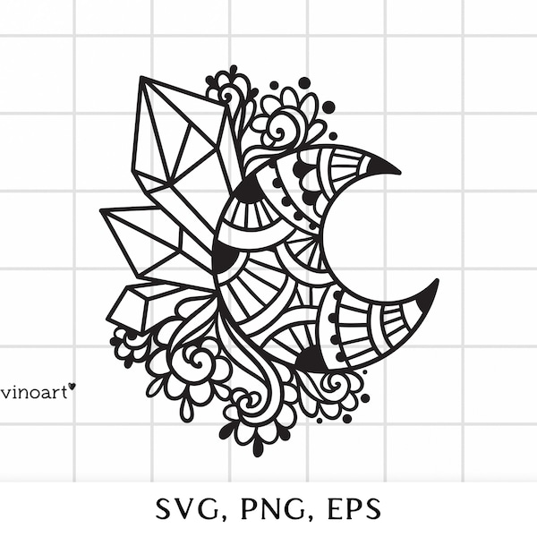 Moon Crystal svg clip art, Crystals flower ornaments zenart files for cricut magic laser cut mystical boho files for cricut Digital download