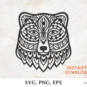 Bear Mandala SVG, Bear SVG, Zentangle SVG, Files for Cricut, Animal svg, Zen Boho, Perfect for Cricut Designs paper cutting