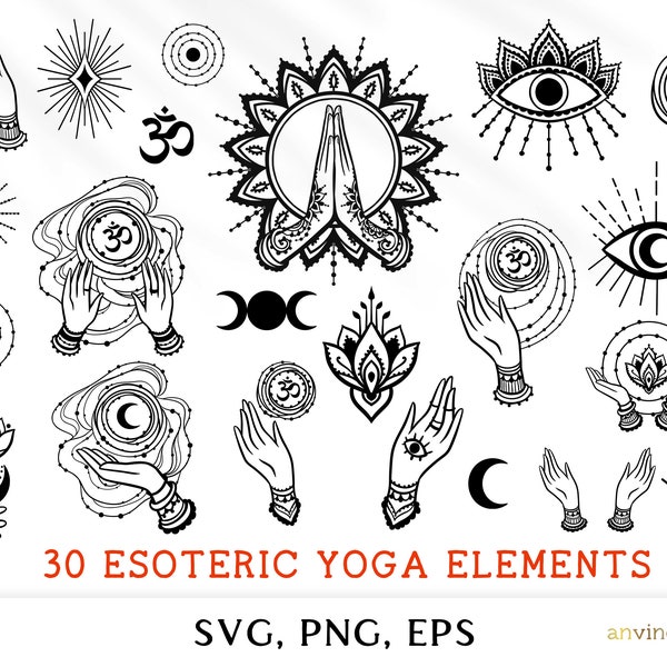 Yoga SVG, SVG ésotérique, svg mystère, fichiers svg pour cricut, OM namaste svg ornement clipart zentangle Boho style illustration vectorielle