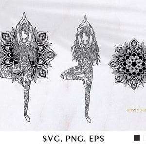 Yoga SVG, Ornament svg, Svg cut files, Yoga clipart, Yoga pose svg,  Woman line art zentangle png Meditation girl. Commercial license