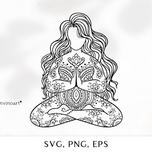 Yoga svg, yoga clipart, yoga mandala svg, Plus Size SVG, Yoga body positive SVG fitness meditation Boho zentangle vector Digital download