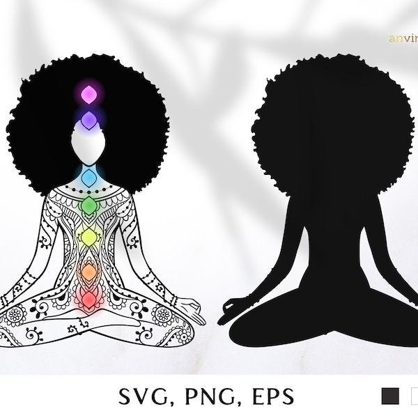 Yoga Mandala svg, Chakra svg, Afro black woman, yoga svg, silhouette svg, Yoga svg, yoga clipart, vector afro woman svg, meditation yoga