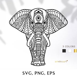 Elephant Svg, elephant mandala svg, Boho Elephant png, svg cut files, animal svg, ornament clipart zentangle Vector illustration Digital art