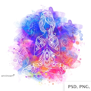 Yoga clipart, Yoga png, yoga PDF, Yoga pose, meditation Art, picture,  Sublimation design. vector Instant Downloa,d watercolor, Boho style