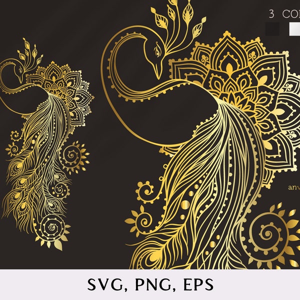 Pfau Mandala svg Pfau svg Pfau Clipart svg-Dateien für Cricut, Zentangle SVG, Feder svg Vogel svg. Ornament Boho Zentangle Vektor.