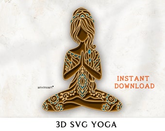 Yoga svg, 3d mandala svg, layered svg, layered mandala svg, yoga pose svg, 3d layered svg, laser cut, Hippie, paper cutting Download Digital
