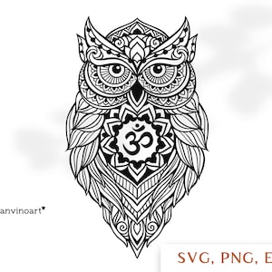 Hibou SVG, Hibou OM oiseau svg Hibou Silhouette clipart coupe, Zen art Vector Owl Print svg pour cricut coloriage Livre Boho Zentangle vecteur Hippie