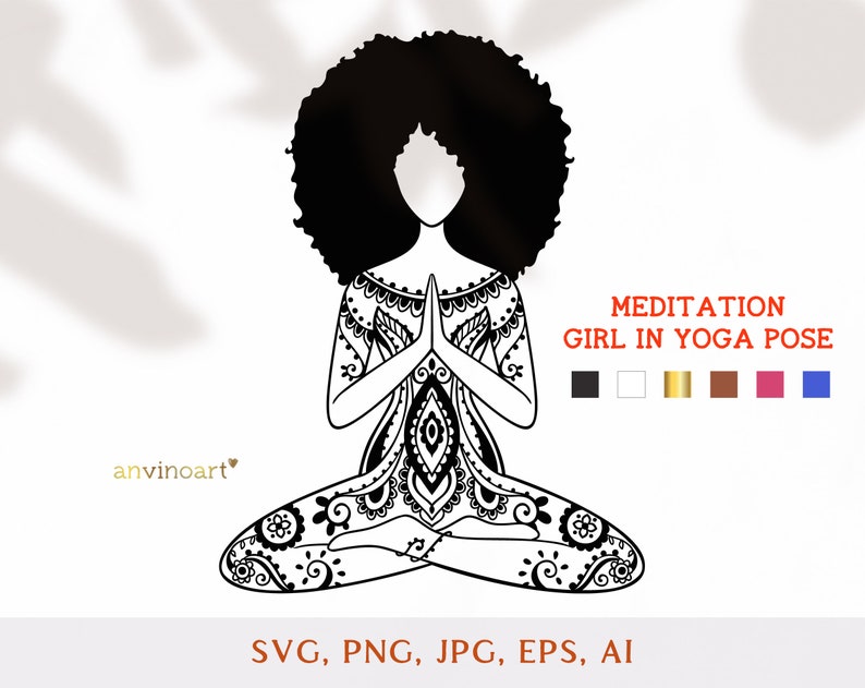 Download Meditation Yoga svg black woman svg Poses Clipart afro ...