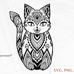Cat SVG, Cat png, Cat clipart  Boho style zentangle animal Zenart pet clipart cat mandala svg, files for Cricut art picture Sublimation