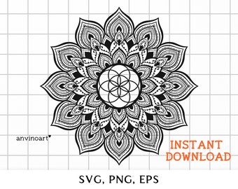 Mandala Sacred Geometry SVG, mandala svg, flower of life svg,  Instant download, Spiritual svg mandala for cricut clipart zentangle Boho