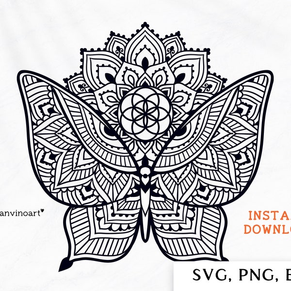 Butterfly mandala svg, Butterfly svg, sacred geometry, Butterfly zentangle, files for cricut, Butterfly Template, Zenart, Digital download